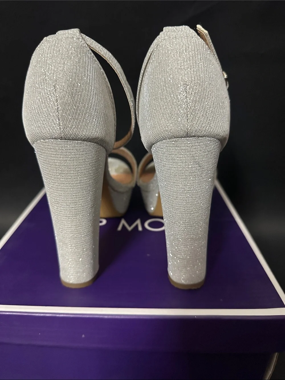 TOP MODA Women's Silver Glitter Platform Ankle-Strap Heels